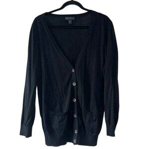 Forever 21+ Black Button Front Cardigan Sweater 2X Plus Size Long Sleeve With Po